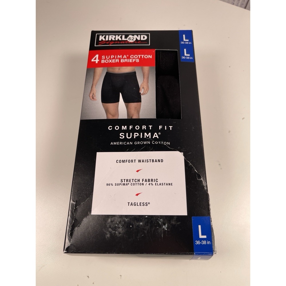Kirkland Signature Men's Boxer Briefs Underwear 4 Pack Black Color Size Open Box